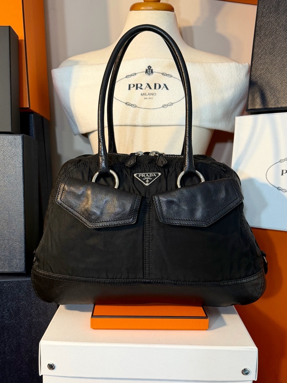 Prada⭐️Black Nylon & Leather Buffalo Pocket Shoulder Bag!⭐️Offers welcome!